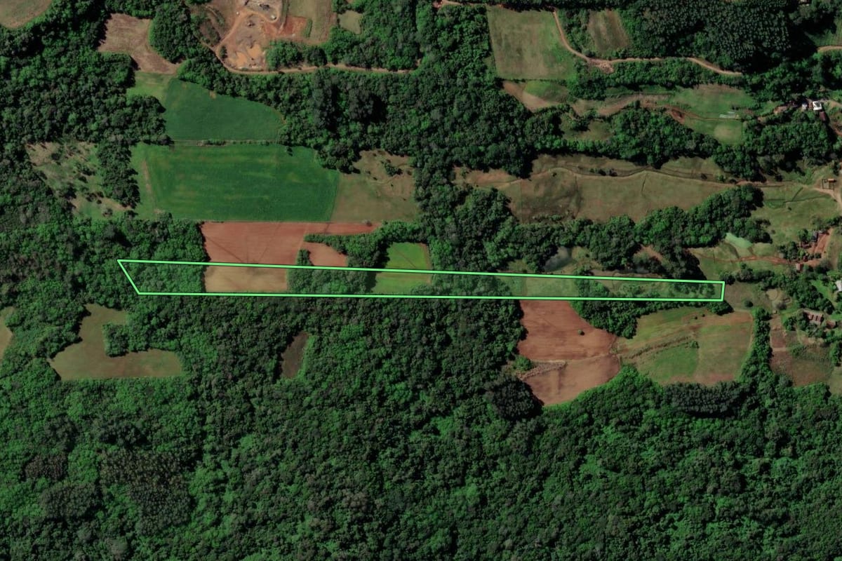 Imagem de satélite do imóvel rural em Santa Cruz do Sul (RS), com o contorno declarado no CAR desenhado por cima.