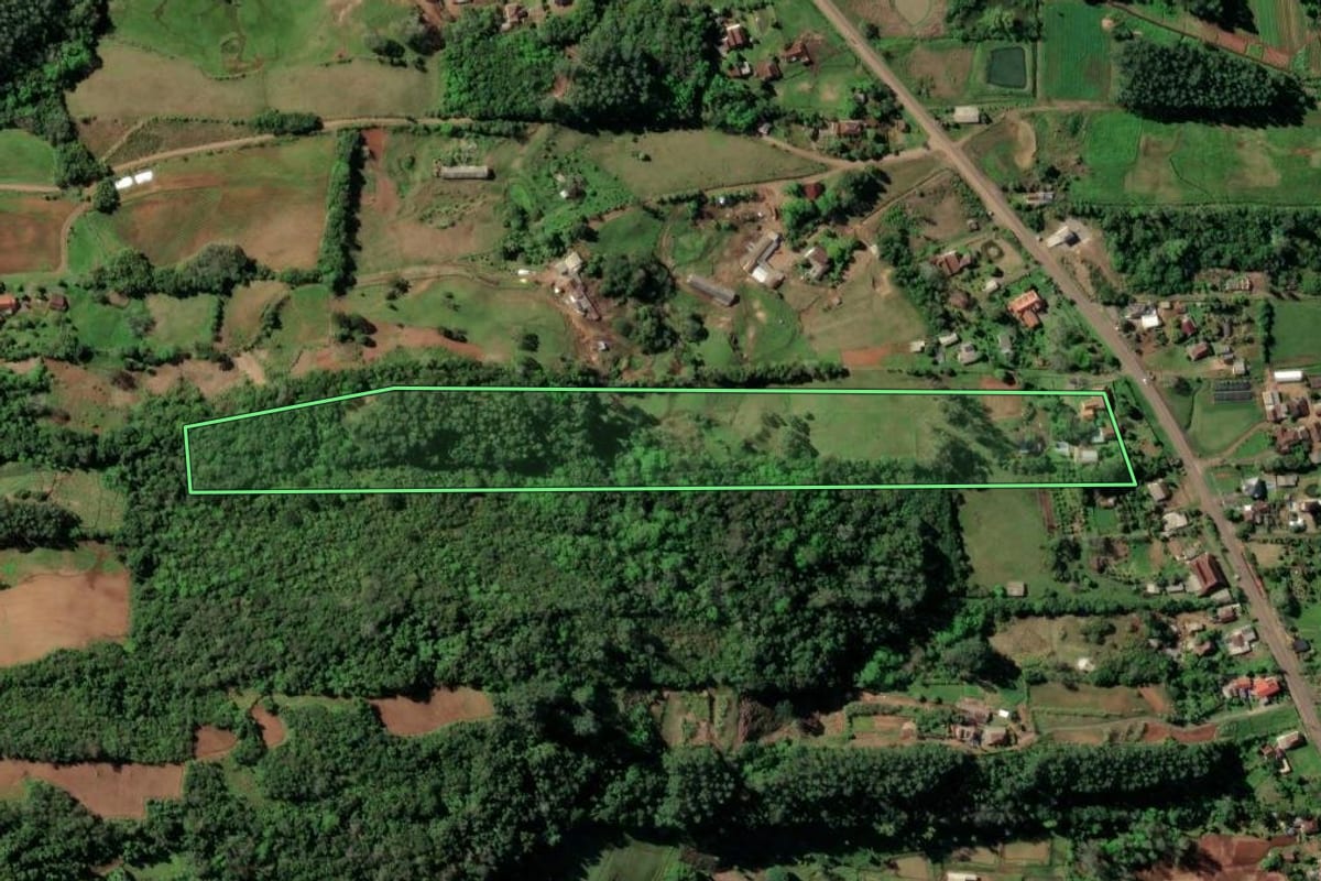 Imagem de satélite do imóvel rural em Santa Cruz do Sul (RS), com o contorno declarado no CAR desenhado por cima.