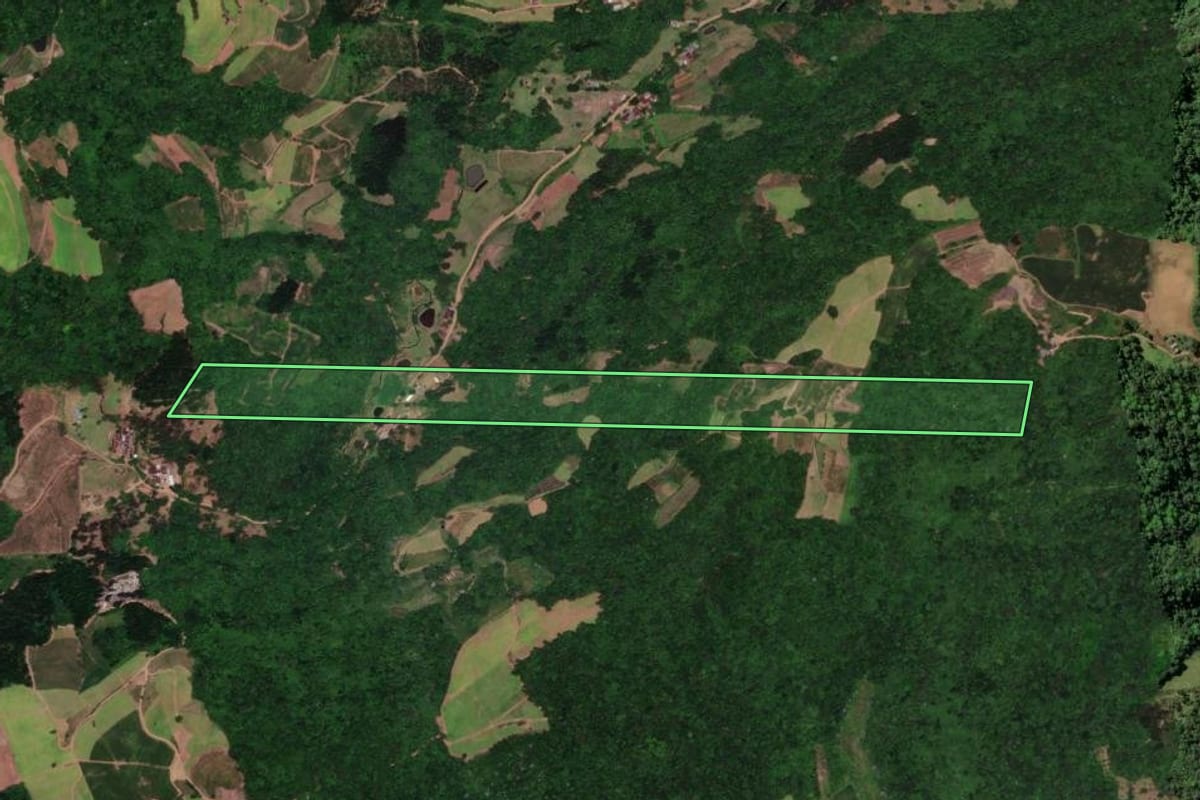 Imagem de satélite do imóvel rural em Santa Cruz do Sul (RS), com o contorno declarado no CAR desenhado por cima.