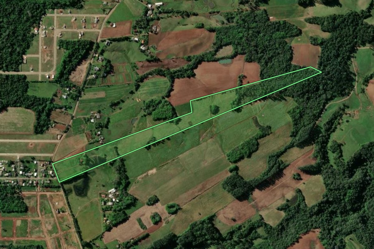 Imagem de satélite do imóvel rural em Santa Cruz do Sul (RS), com o contorno declarado no CAR desenhado por cima.