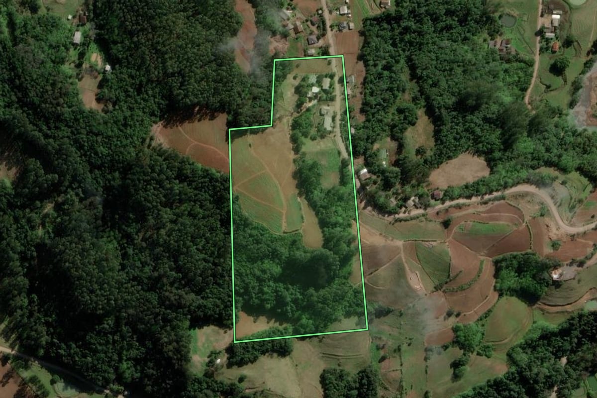 Imagem de satélite do imóvel rural em Santa Cruz do Sul (RS), com o contorno declarado no CAR desenhado por cima.