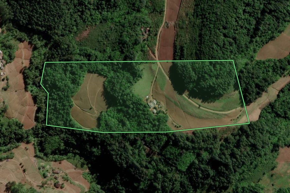 Imagem de satélite do imóvel rural em Santa Cruz do Sul (RS), com o contorno declarado no CAR desenhado por cima.