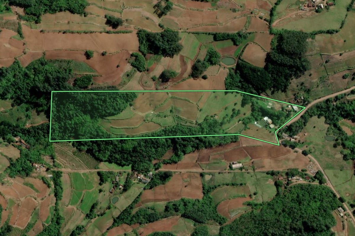 Imagem de satélite do imóvel rural em Santa Cruz do Sul (RS), com o contorno declarado no CAR desenhado por cima.