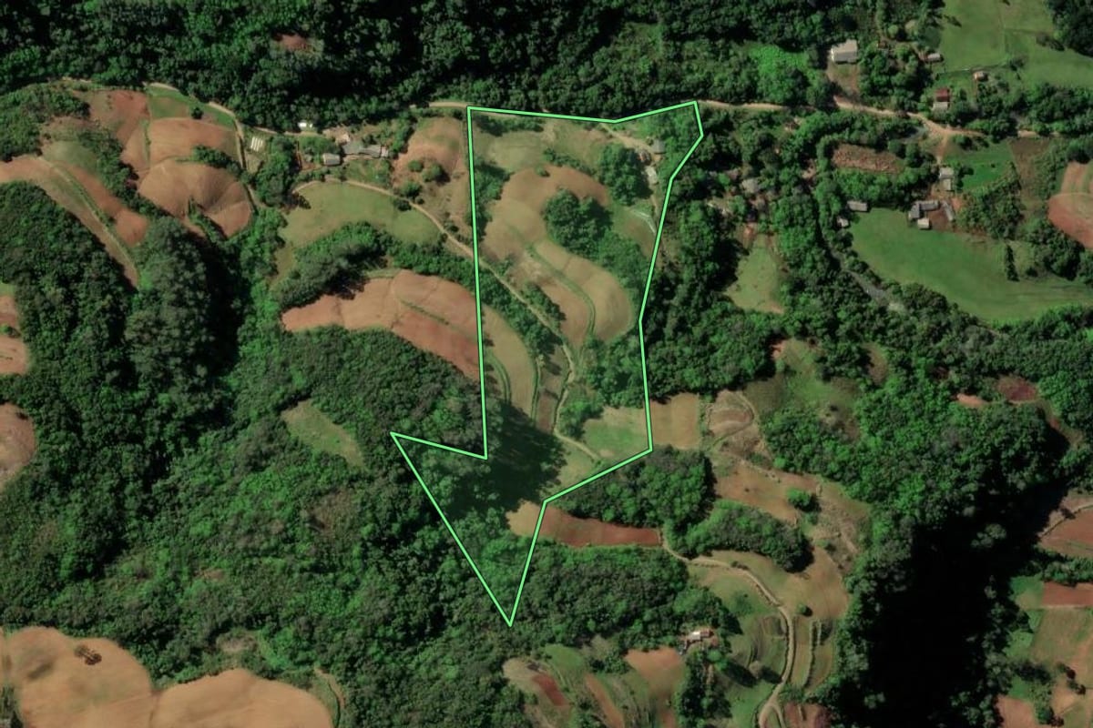 Imagem de satélite do imóvel rural em Santa Cruz do Sul (RS), com o contorno declarado no CAR desenhado por cima.