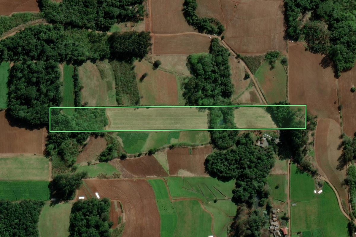 Imagem de satélite do imóvel rural em Santa Cruz do Sul (RS), com o contorno declarado no CAR desenhado por cima.