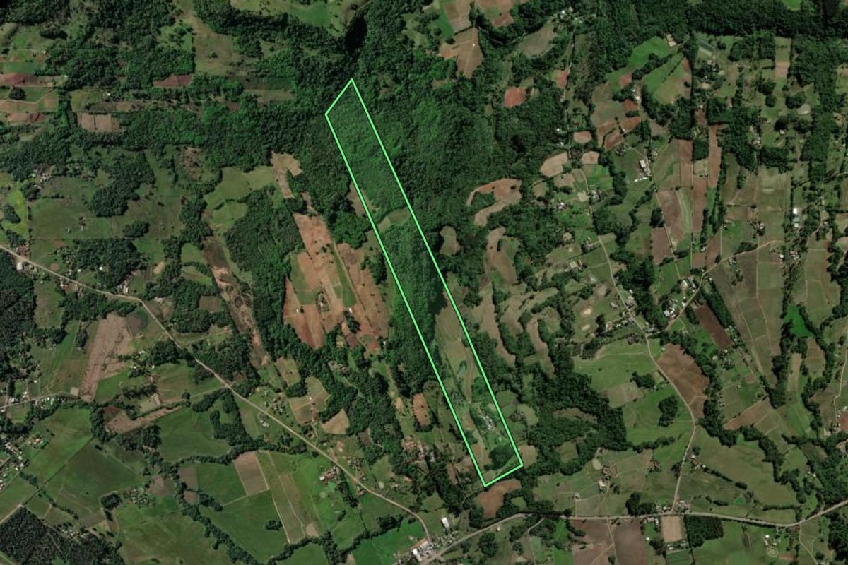 Imagem de satélite do imóvel rural em Santa Cruz do Sul (RS), com o contorno declarado no CAR desenhado por cima.