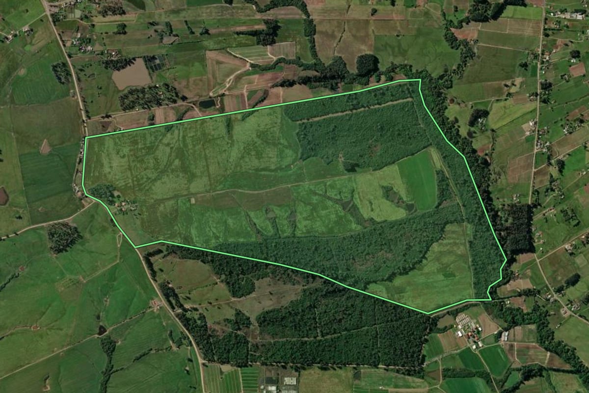 Imagem de satélite do imóvel rural em Santa Cruz do Sul (RS), com o contorno declarado no CAR desenhado por cima.