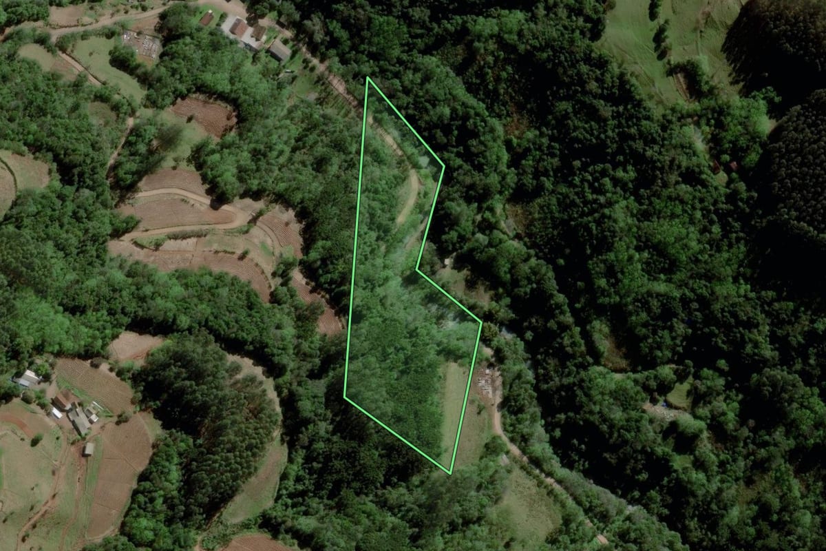 Imagem de satélite do imóvel rural em Santa Cruz do Sul (RS), com o contorno declarado no CAR desenhado por cima.