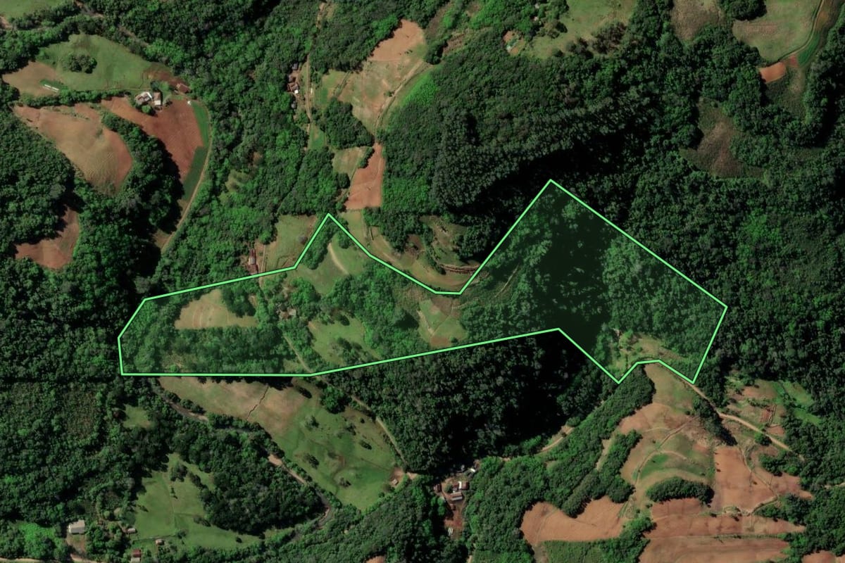 Imagem de satélite do imóvel rural em Santa Cruz do Sul (RS), com o contorno declarado no CAR desenhado por cima.