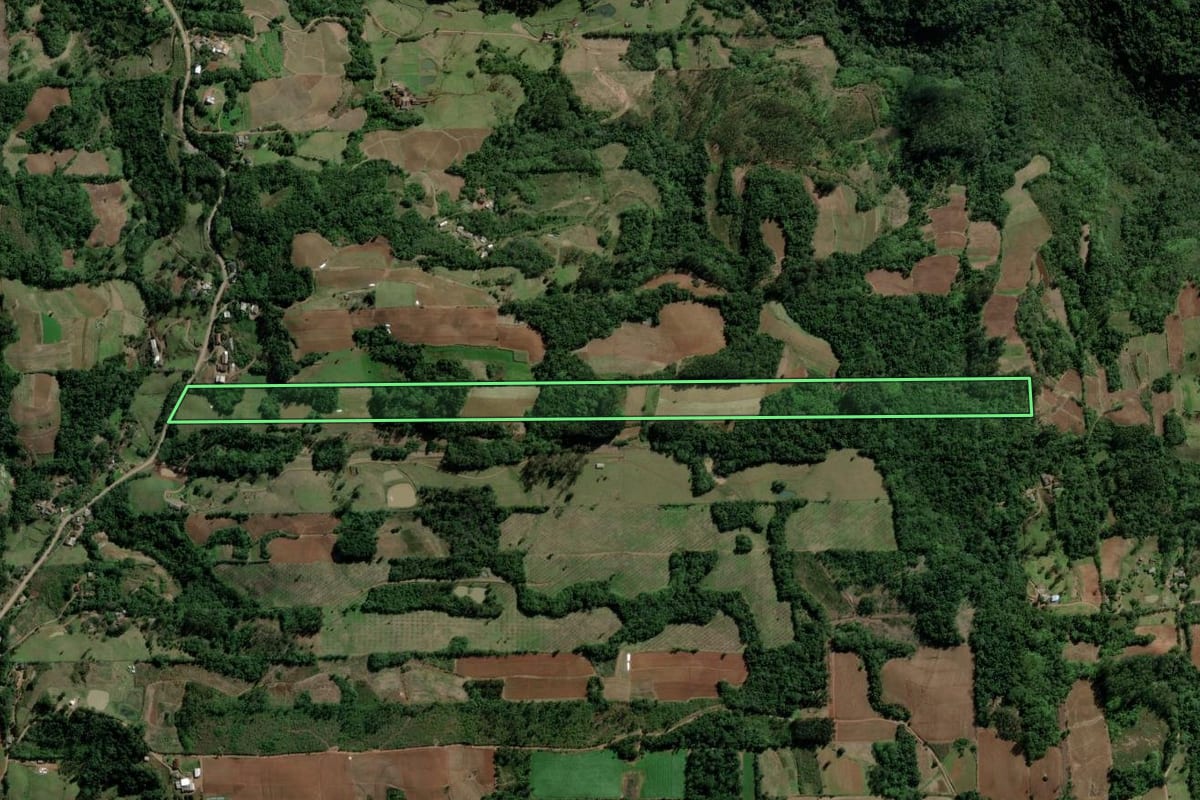 Imagem de satélite do imóvel rural em Santa Cruz do Sul (RS), com o contorno declarado no CAR desenhado por cima.