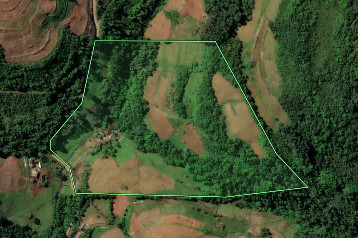 Imagem de satélite do imóvel rural em Santa Cruz do Sul (RS), com o contorno declarado no CAR desenhado por cima.