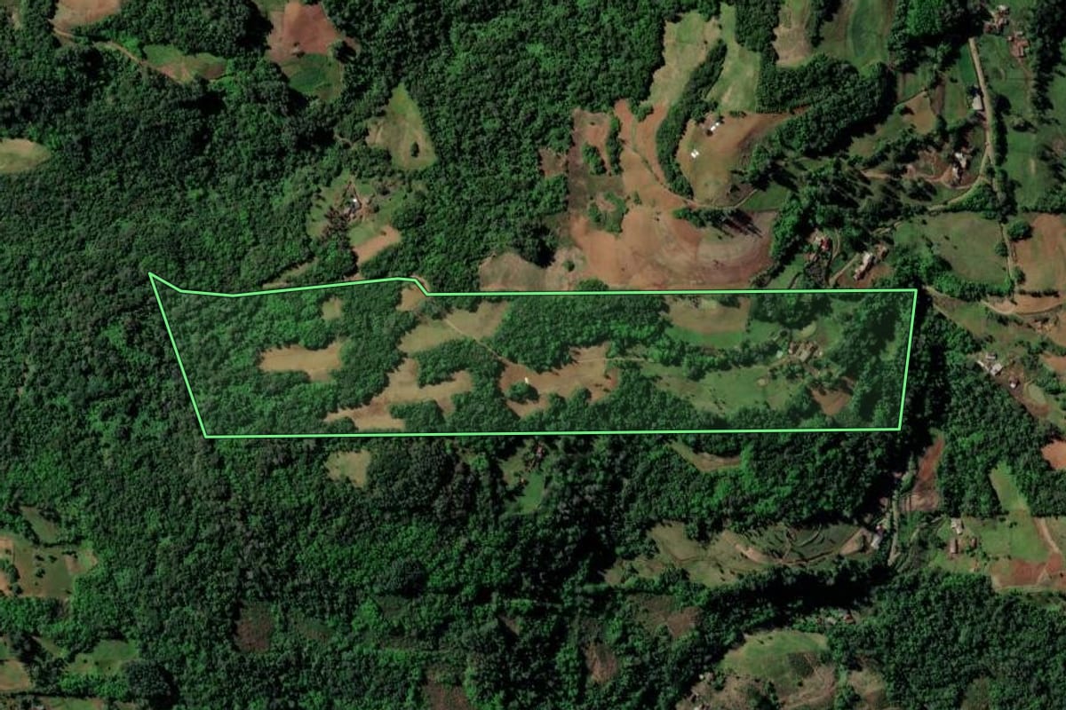 Imagem de satélite do imóvel rural em Santa Cruz do Sul (RS), com o contorno declarado no CAR desenhado por cima.