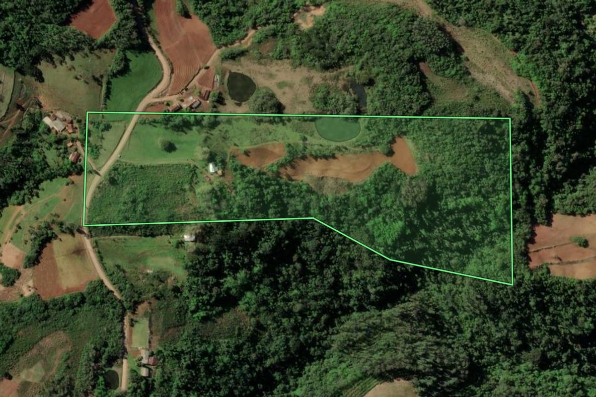 Imagem de satélite do imóvel rural em Santa Cruz do Sul (RS), com o contorno declarado no CAR desenhado por cima.