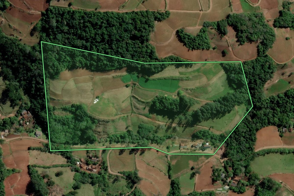 Imagem de satélite do imóvel rural em Santa Cruz do Sul (RS), com o contorno declarado no CAR desenhado por cima.