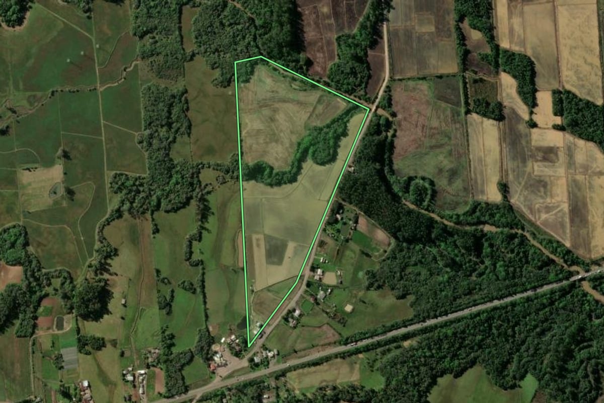 Imagem de satélite do imóvel rural em Santa Cruz do Sul (RS), com o contorno declarado no CAR desenhado por cima.