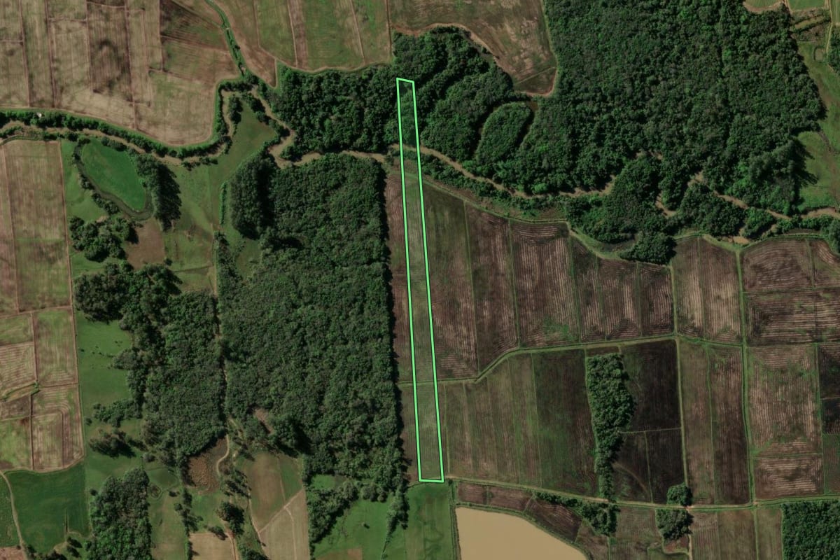Imagem de satélite do imóvel rural em Santa Cruz do Sul (RS), com o contorno declarado no CAR desenhado por cima.
