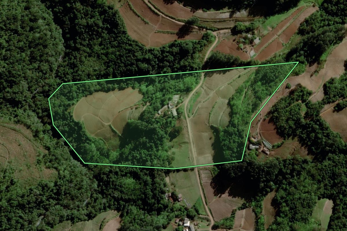 Imagem de satélite do imóvel rural em Santa Cruz do Sul (RS), com o contorno declarado no CAR desenhado por cima.