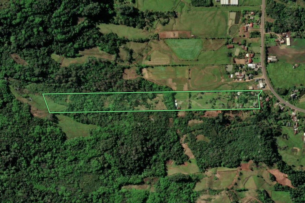 Imagem de satélite do imóvel rural em Santa Cruz do Sul (RS), com o contorno declarado no CAR desenhado por cima.