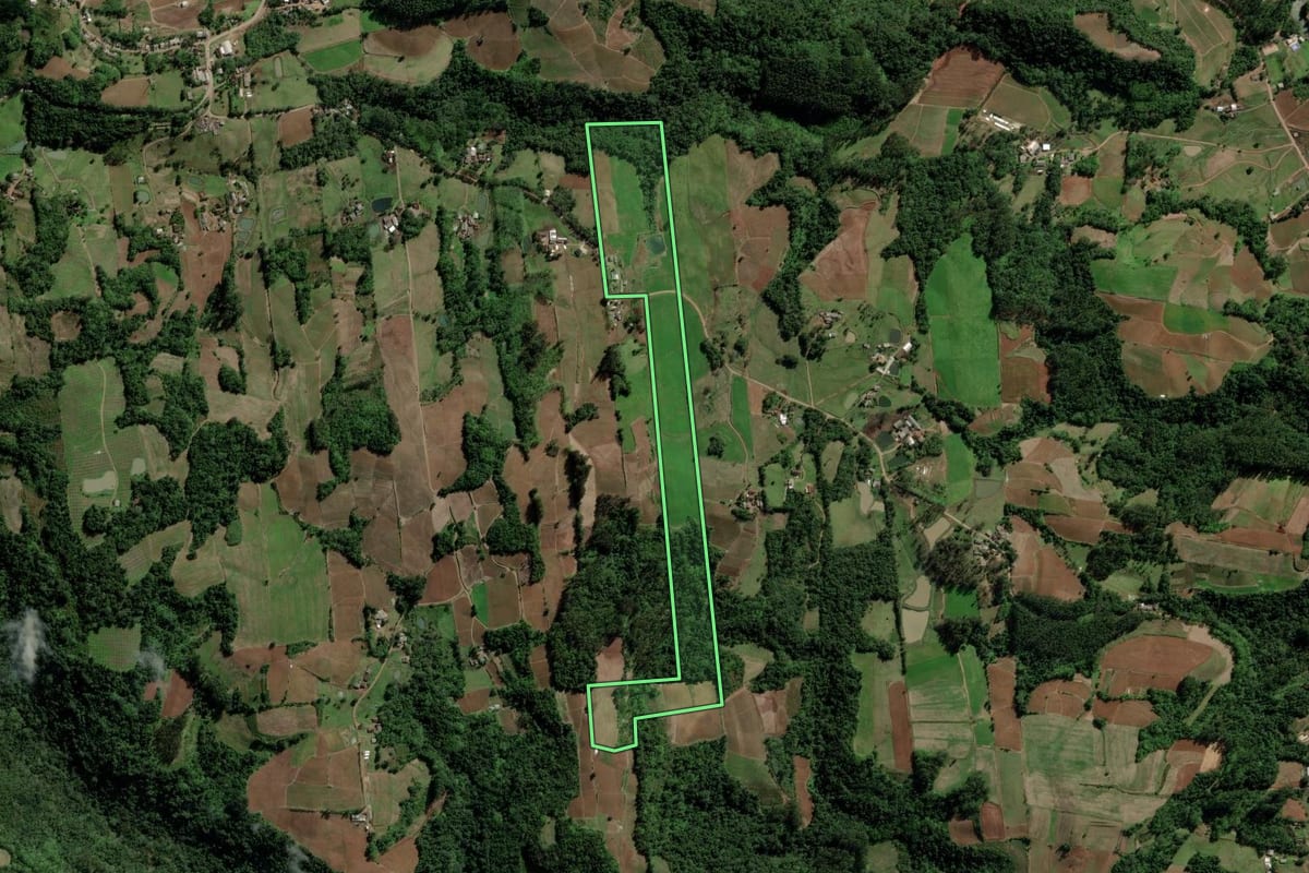 Imagem de satélite do imóvel rural em Santa Cruz do Sul (RS), com o contorno declarado no CAR desenhado por cima.