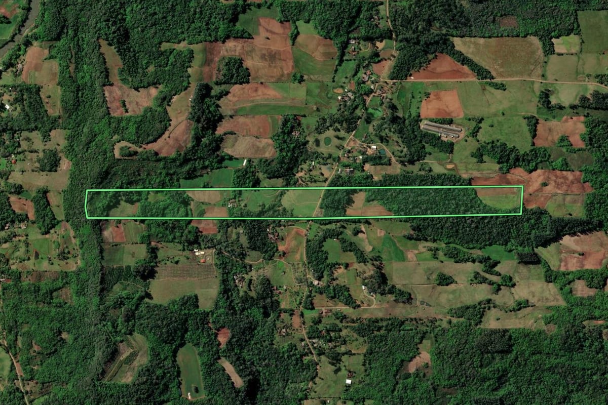 Imagem de satélite do imóvel rural em Santa Cruz do Sul (RS), com o contorno declarado no CAR desenhado por cima.