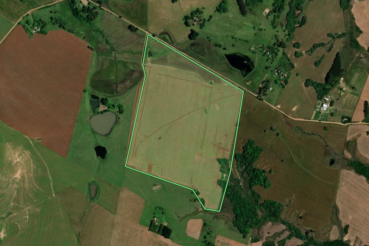 Imagem de satélite do imóvel rural em Santa Maria (RS), com o contorno declarado no CAR desenhado por cima.