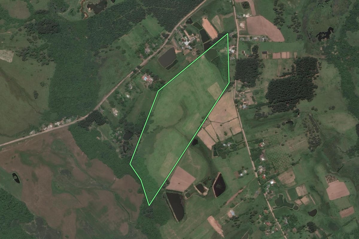 Imagem de satélite do imóvel rural em Santa Maria (RS), com o contorno declarado no CAR desenhado por cima.