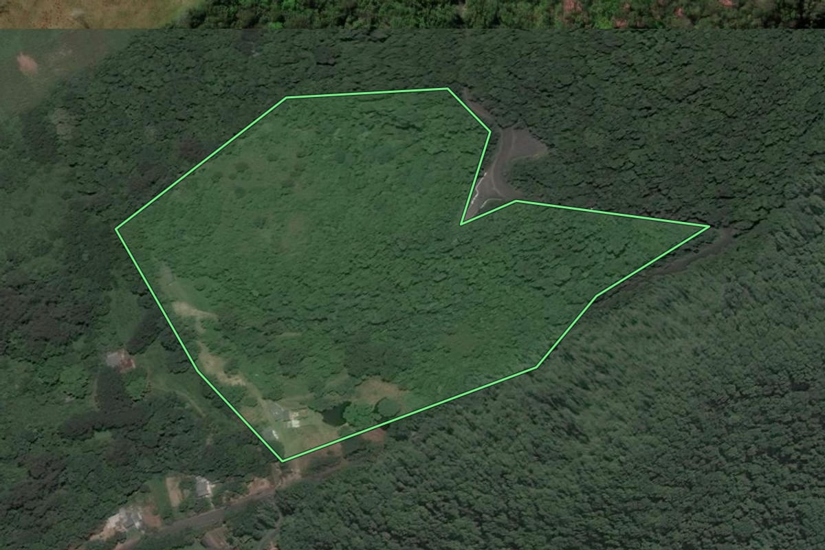 Imagem de satélite do imóvel rural em Santa Maria (RS), com o contorno declarado no CAR desenhado por cima.