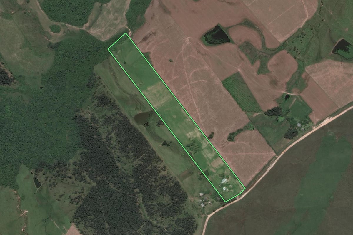 Imagem de satélite do imóvel rural em Santa Maria (RS), com o contorno declarado no CAR desenhado por cima.