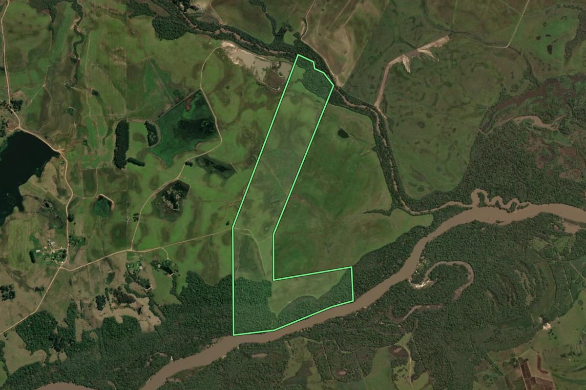 Imagem de satélite do imóvel rural em Santa Maria (RS), com o contorno declarado no CAR desenhado por cima.