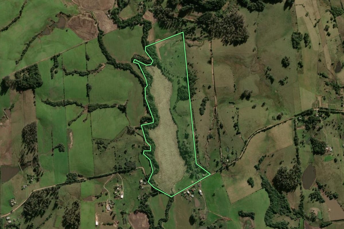 Imagem de satélite do imóvel rural em Santa Maria (RS), com o contorno declarado no CAR desenhado por cima.