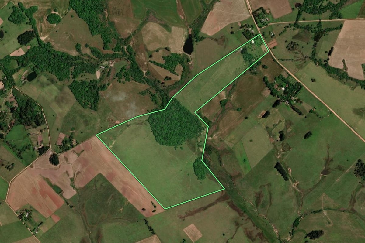 Imagem de satélite do imóvel rural em Santa Maria (RS), com o contorno declarado no CAR desenhado por cima.