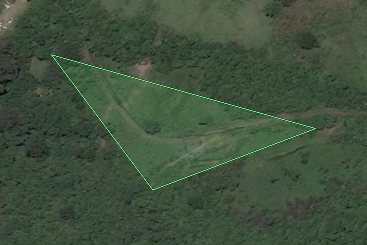 Imagem de satélite do imóvel rural em Santa Maria (RS), com o contorno declarado no CAR desenhado por cima.