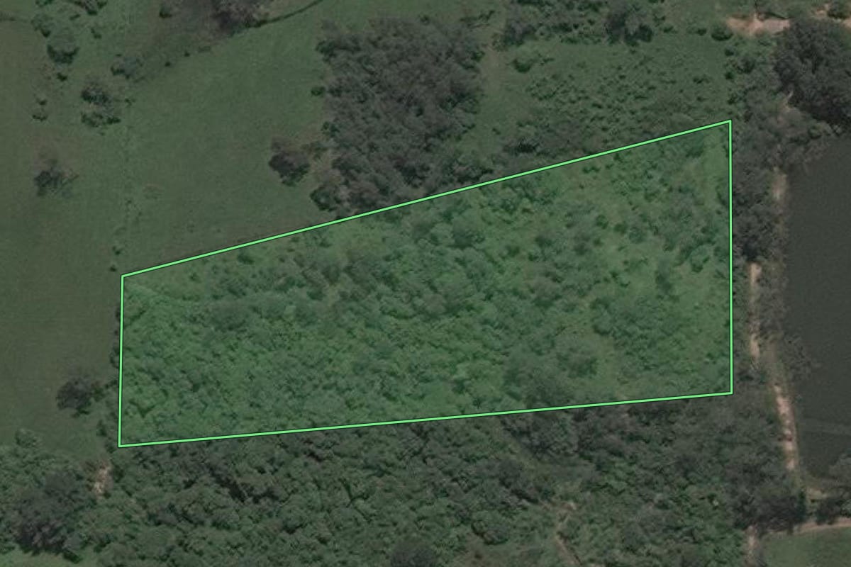 Imagem de satélite do imóvel rural em Santa Maria (RS), com o contorno declarado no CAR desenhado por cima.
