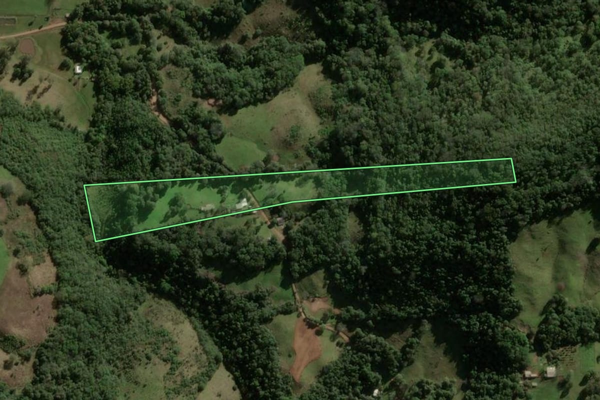 Imagem de satélite do imóvel rural em Santa Maria (RS), com o contorno declarado no CAR desenhado por cima.