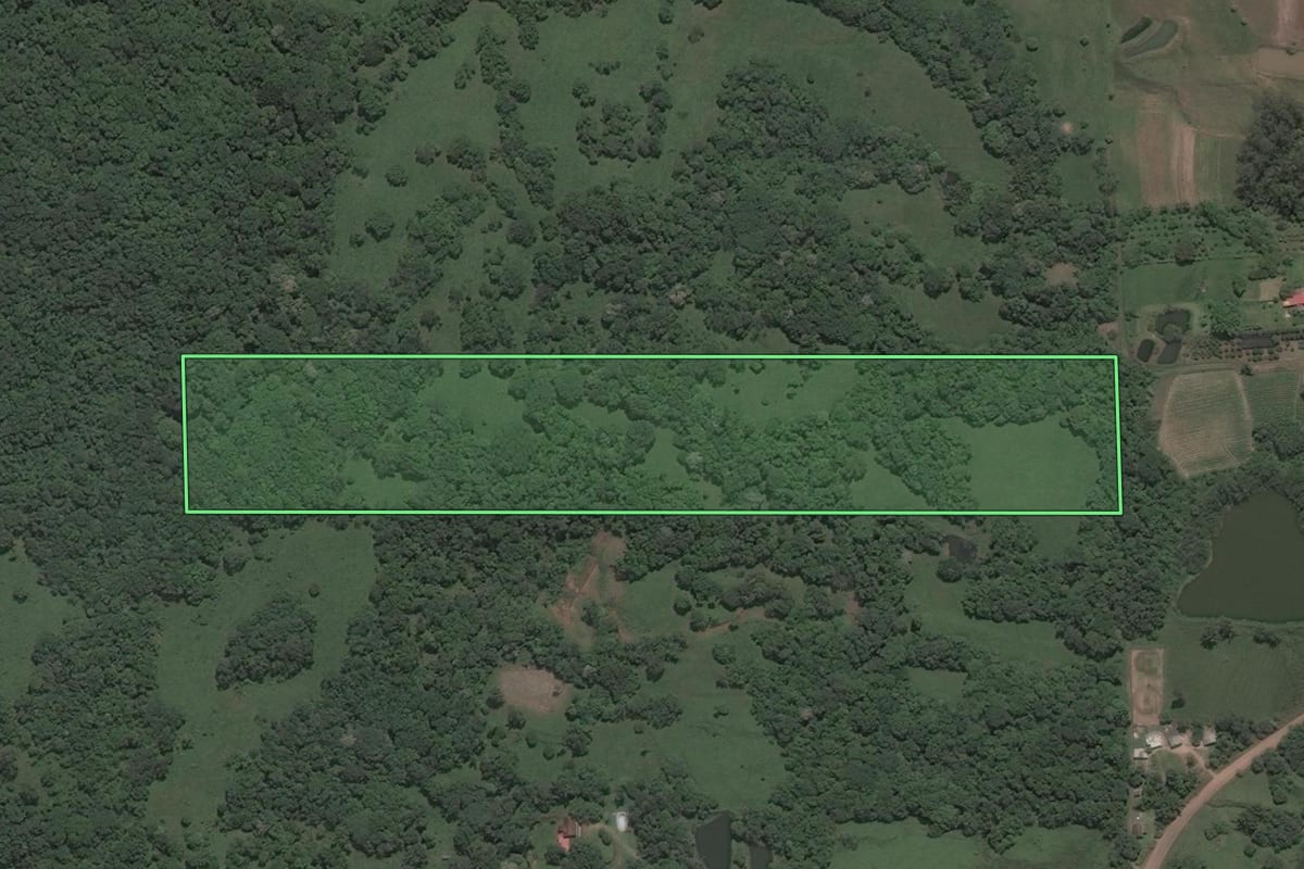 Imagem de satélite do imóvel rural em Santa Maria (RS), com o contorno declarado no CAR desenhado por cima.