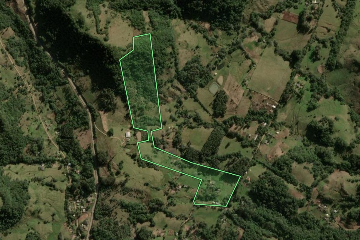 Imagem de satélite do imóvel rural em Santa Maria (RS), com o contorno declarado no CAR desenhado por cima.