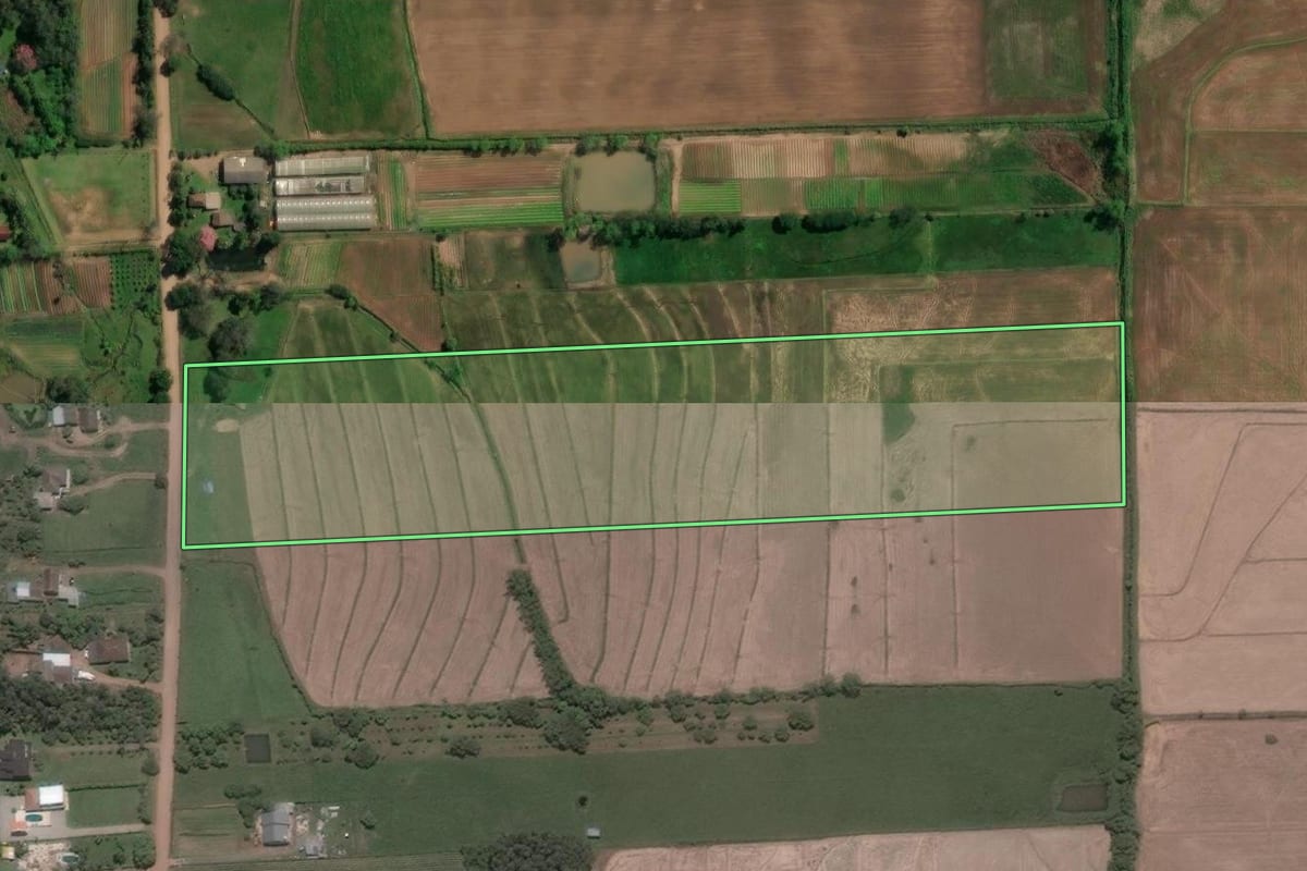 Imagem de satélite do imóvel rural em Santa Maria (RS), com o contorno declarado no CAR desenhado por cima.