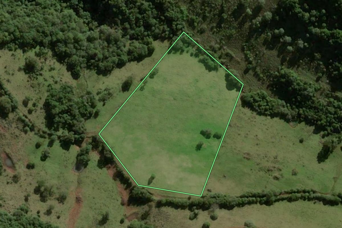 Imagem de satélite do imóvel rural em Santa Maria (RS), com o contorno declarado no CAR desenhado por cima.