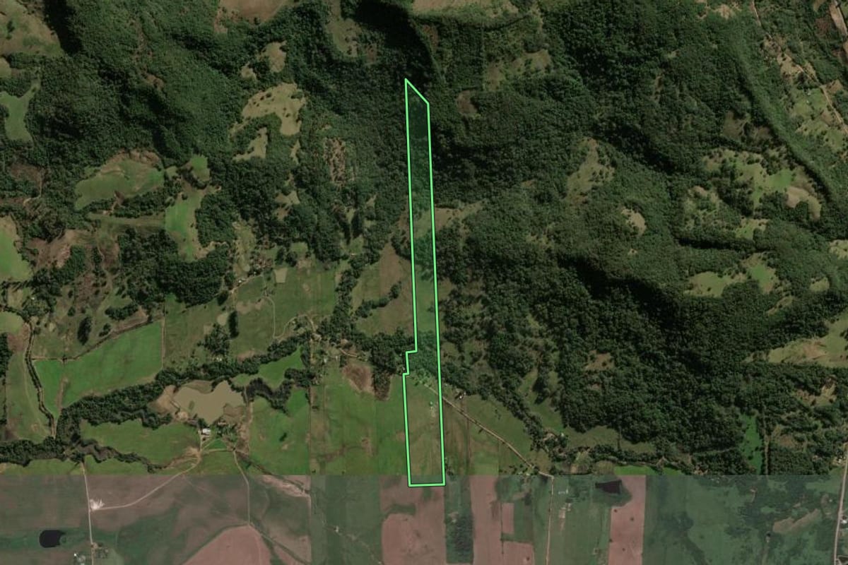 Imagem de satélite do imóvel rural em Santa Maria (RS), com o contorno declarado no CAR desenhado por cima.
