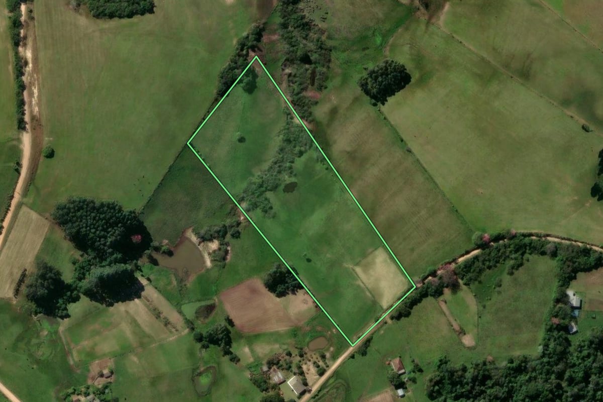 Imagem de satélite do imóvel rural em Santa Maria (RS), com o contorno declarado no CAR desenhado por cima.