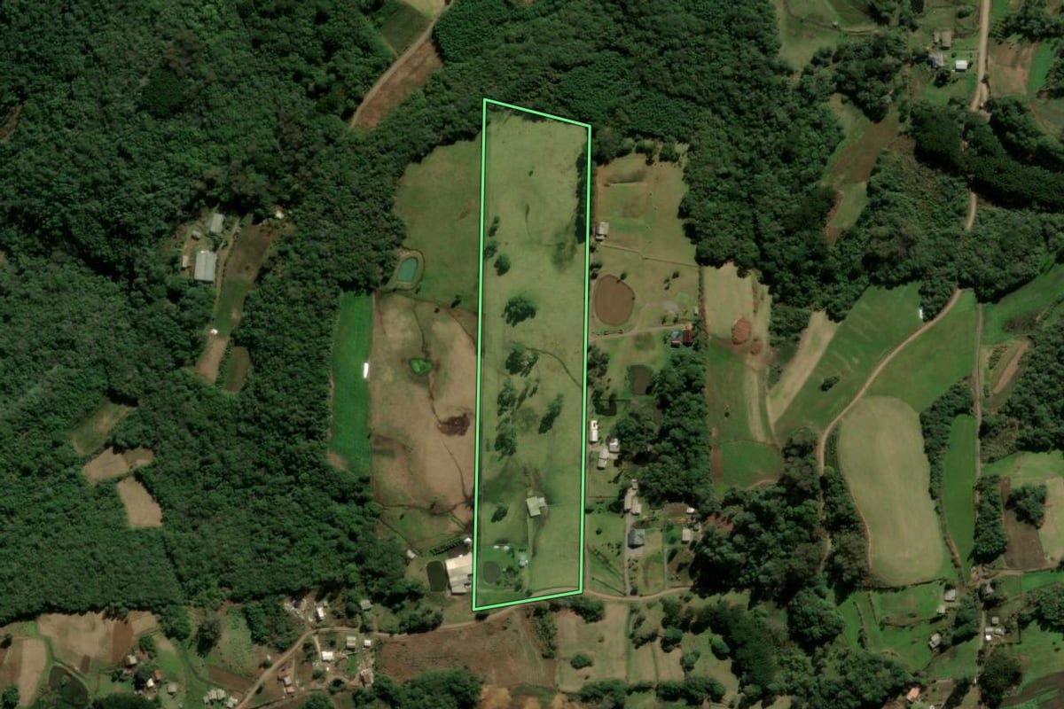 Imagem de satélite do imóvel rural em Santa Maria do Herval (RS), com o contorno declarado no CAR desenhado por cima.