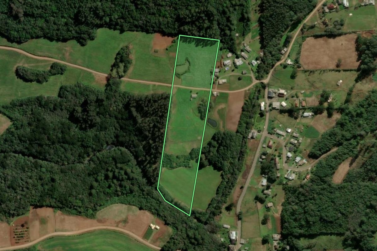 Imagem de satélite do imóvel rural em Santa Maria do Herval (RS), com o contorno declarado no CAR desenhado por cima.