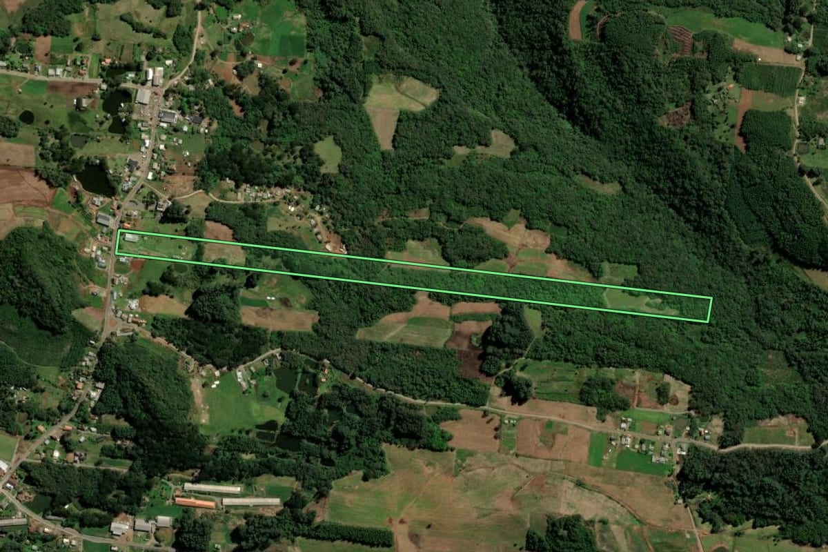 Imagem de satélite do imóvel rural em Santa Maria do Herval (RS), com o contorno declarado no CAR desenhado por cima.