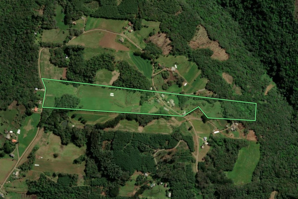 Imagem de satélite do imóvel rural em Santa Maria do Herval (RS), com o contorno declarado no CAR desenhado por cima.