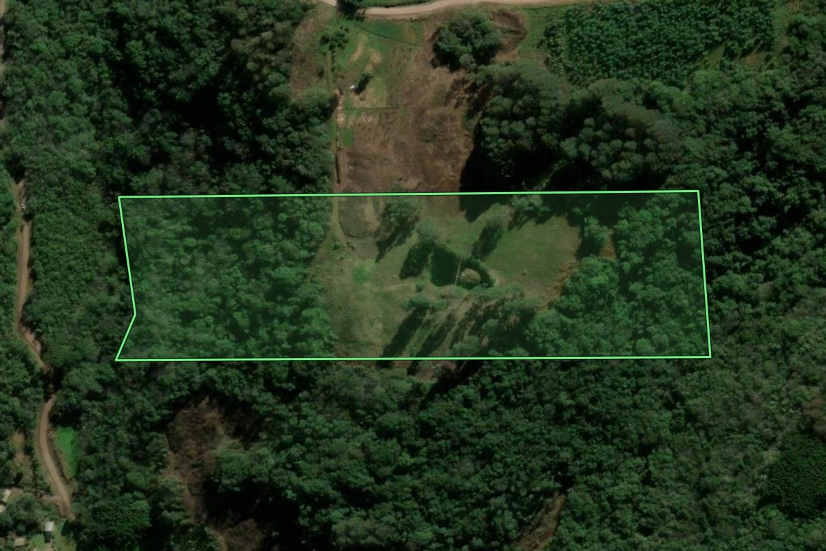 Imagem de satélite do imóvel rural em Santa Maria do Herval (RS), com o contorno declarado no CAR desenhado por cima.