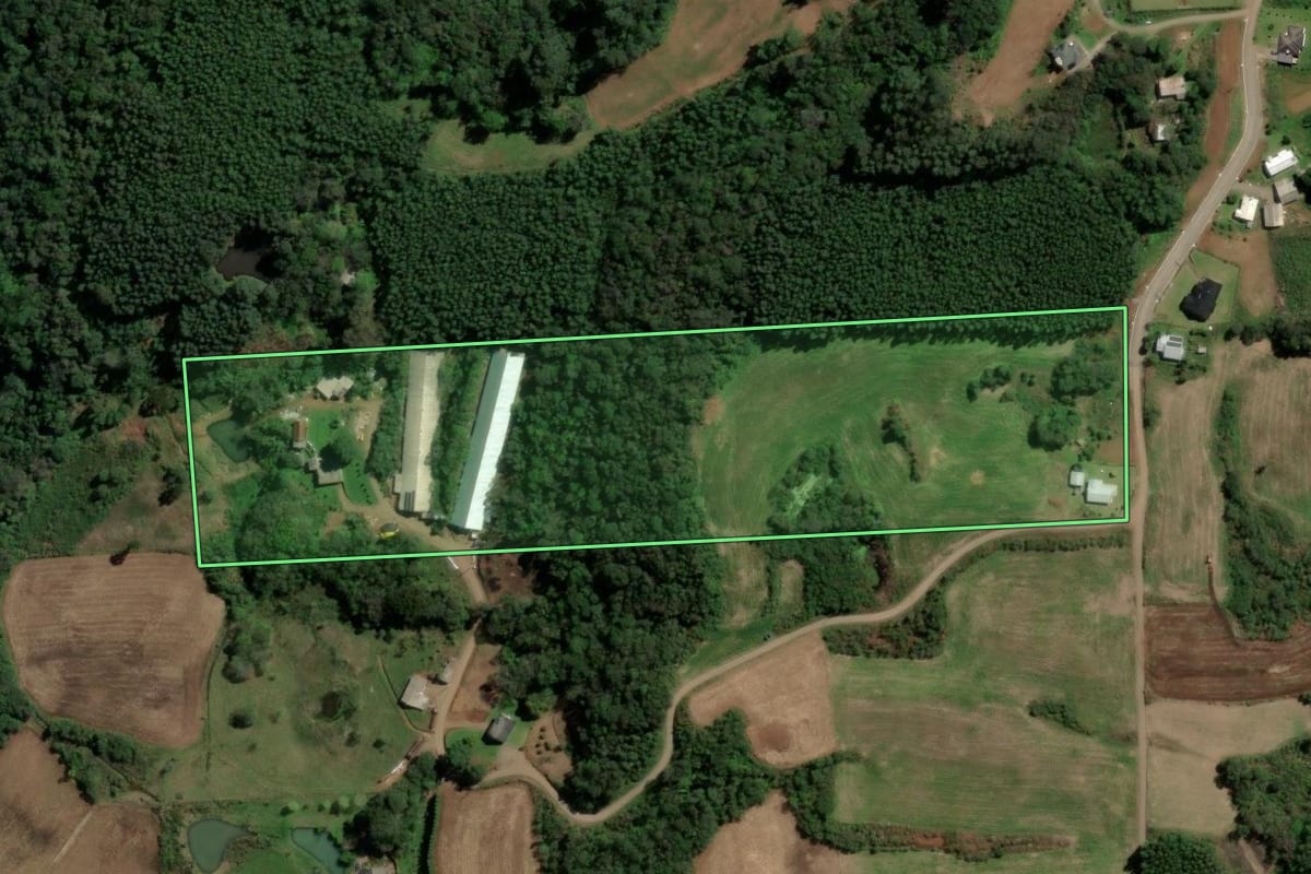 Imagem de satélite do imóvel rural em Santa Maria do Herval (RS), com o contorno declarado no CAR desenhado por cima.