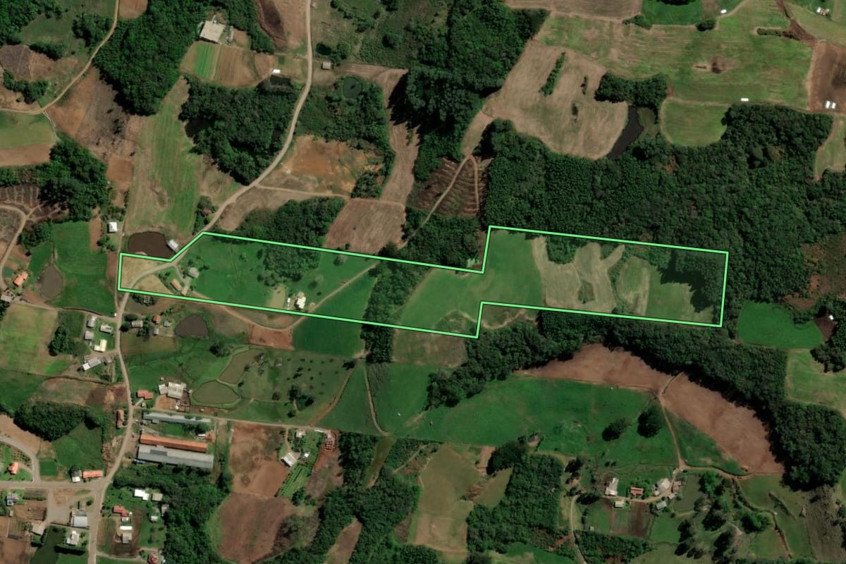 Imagem de satélite do imóvel rural em Santa Maria do Herval (RS), com o contorno declarado no CAR desenhado por cima.