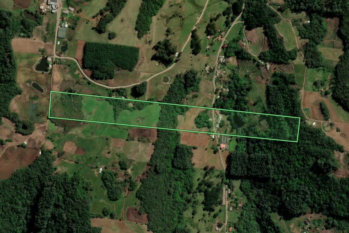 Imagem de satélite do imóvel rural em Santa Maria do Herval (RS), com o contorno declarado no CAR desenhado por cima.