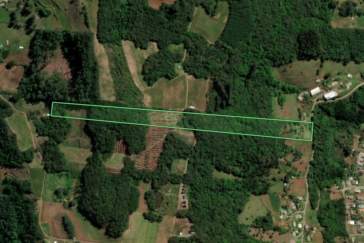 Imagem de satélite do imóvel rural em Santa Maria do Herval (RS), com o contorno declarado no CAR desenhado por cima.