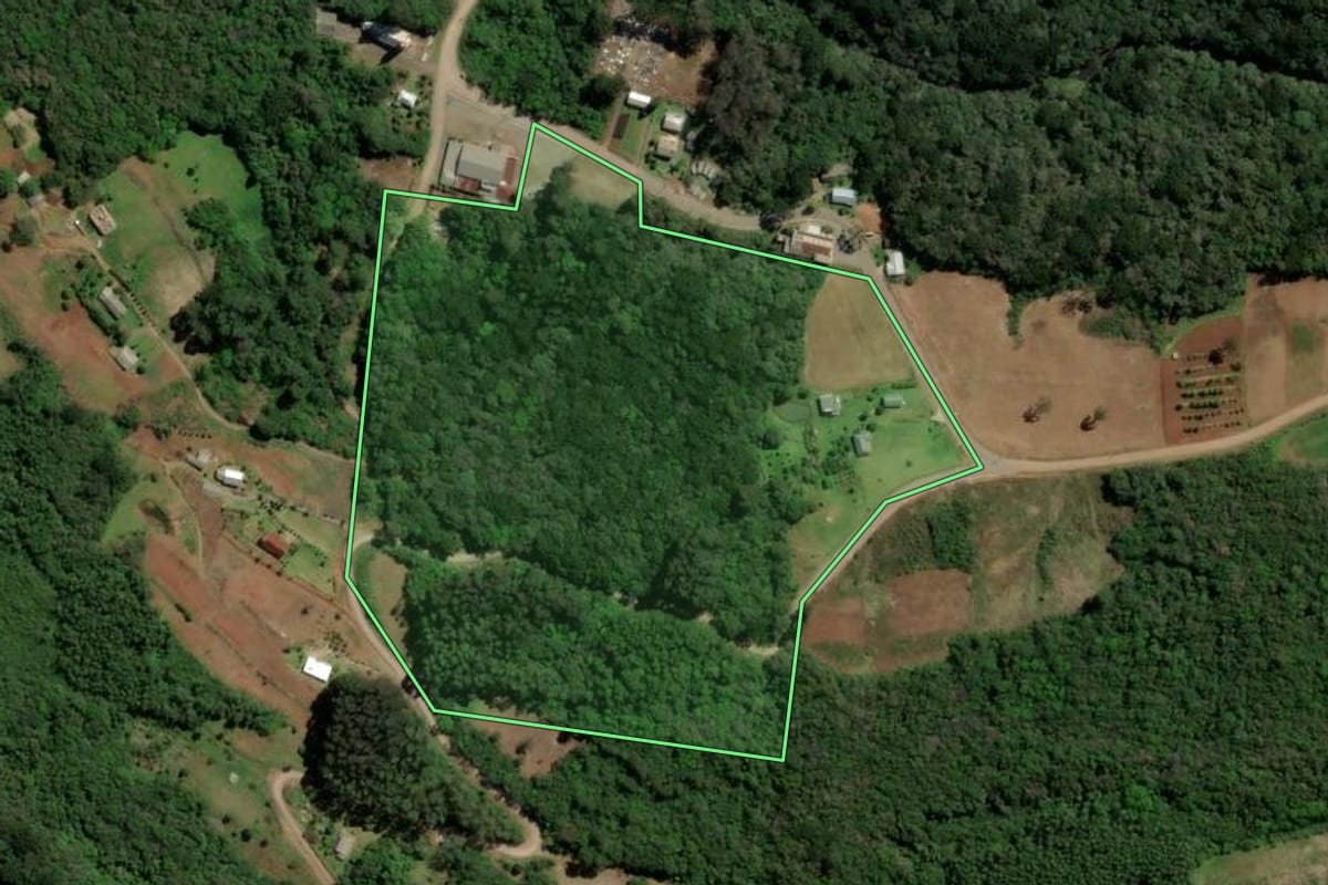Imagem de satélite do imóvel rural em Santa Maria do Herval (RS), com o contorno declarado no CAR desenhado por cima.